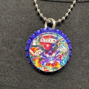 Love Kills Slow Skull Bottlecap Necklace (3)